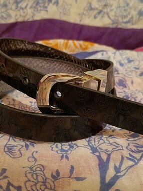 Michael Kors Women’s Reversible Snake Print Skinny Belt XL Black/Silver